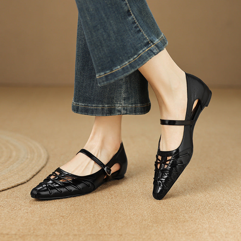 Leona | Pointed Lattice-Cut Mary Jane Flat