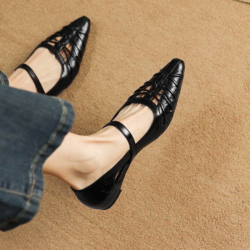 Leona | Pointed Lattice-Cut Mary Jane Flat