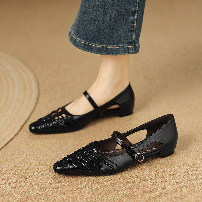 Leona | Pointed Lattice-Cut Mary Jane Flat