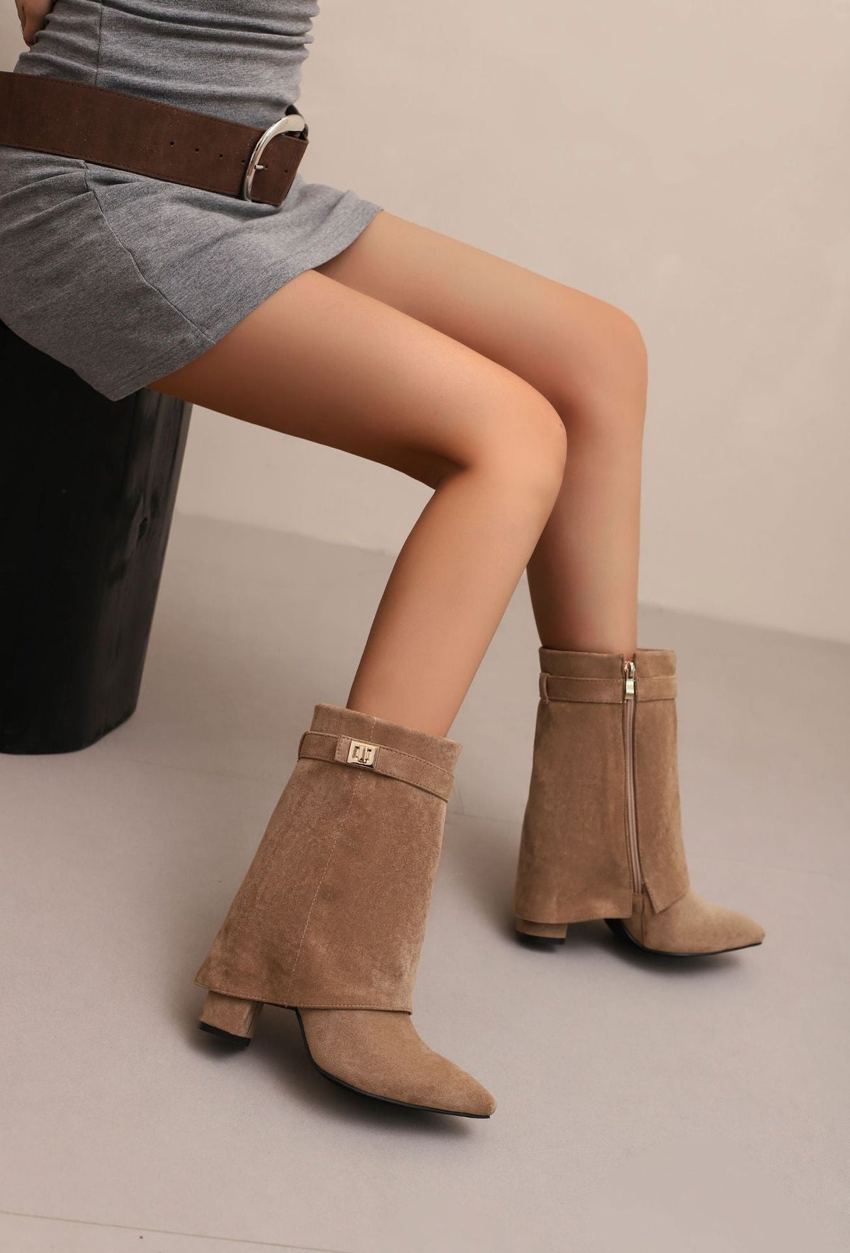 ORLINA Short Suede Boots Khaki