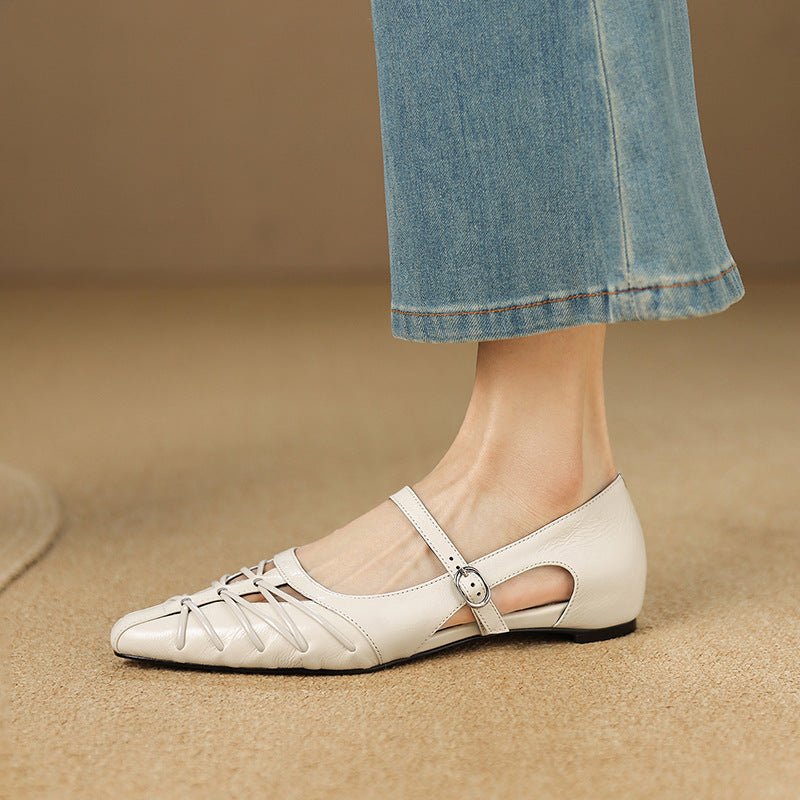 Leona | Pointed Lattice-Cut Mary Jane Flat