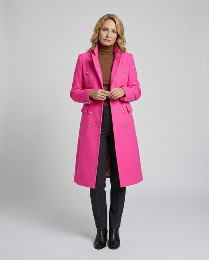 Women's Double-Breasted Long Blazer Coat with Notched Lapel