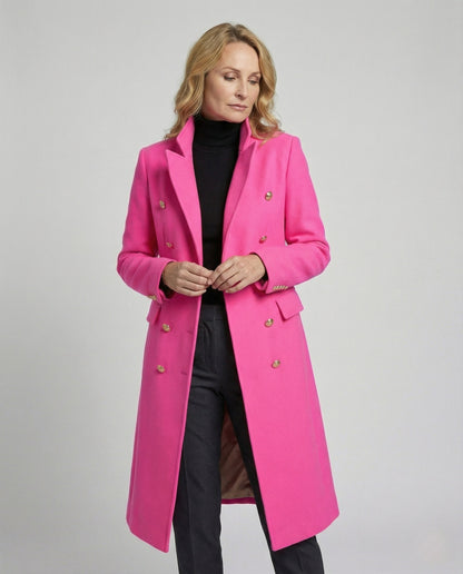 Women's Double-Breasted Long Blazer Coat with Notched Lapel