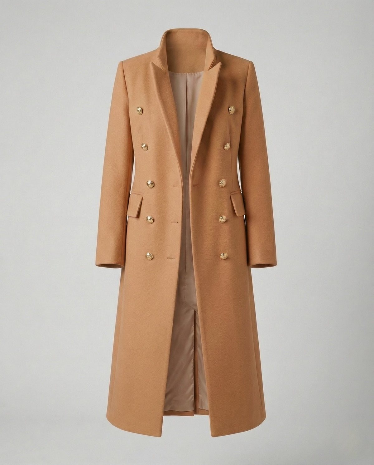 Women's Double-Breasted Long Blazer Coat with Notched Lapel