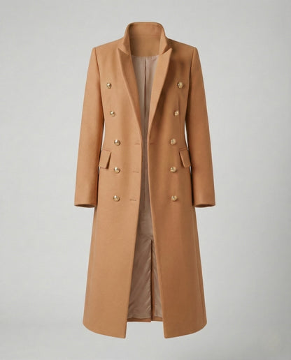 Women's Double-Breasted Long Blazer Coat with Notched Lapel