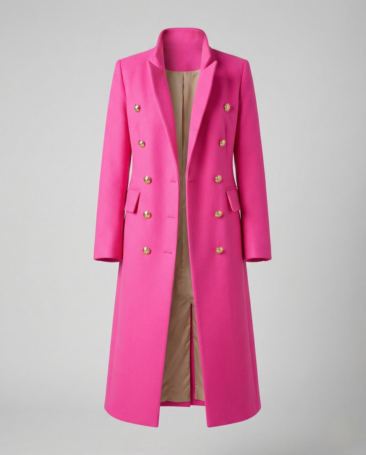 Women's Double-Breasted Long Blazer Coat with Notched Lapel