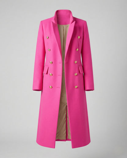 Women's Double-Breasted Long Blazer Coat with Notched Lapel