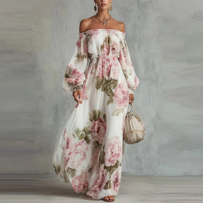 Payton | Off-Shoulder Floral Maxi Dress, Long Sleeves