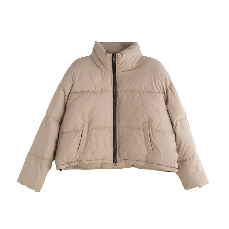 Women's cropped puffer jacket with high collar