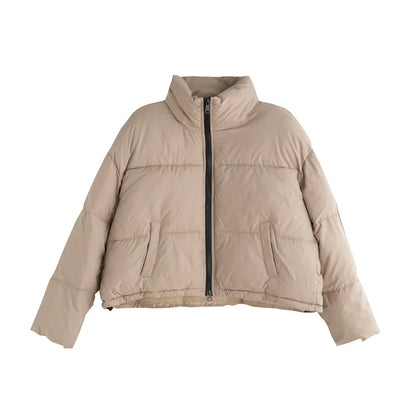 Women's cropped puffer jacket with high collar