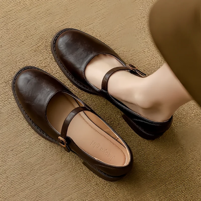 Eleanor | Women's Leather Mary Jane Shoes Low Block Heel Strap