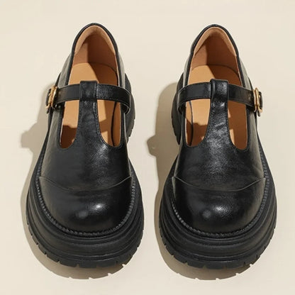 Blythe | Women's T-Bar Mary Jane Shoes Round Toe Brogue Low Heel