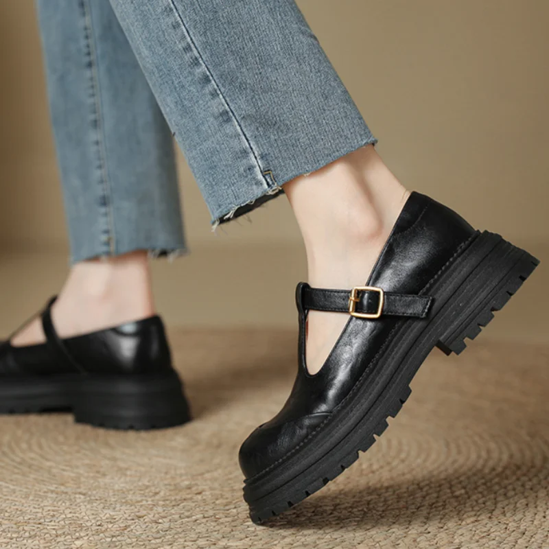 Blythe | Women's T-Bar Mary Jane Shoes Round Toe Brogue Low Heel