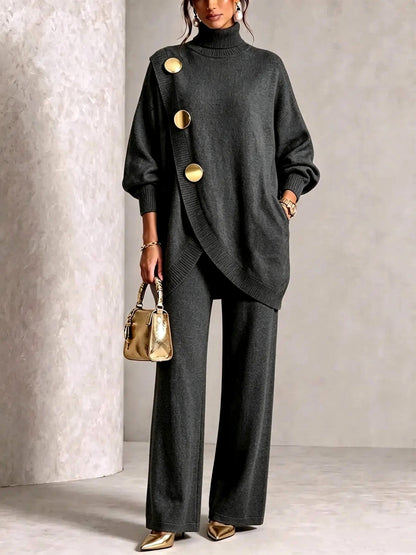 Sandra - Women's Turtleneck Sweater and Wide Leg Pants Set
