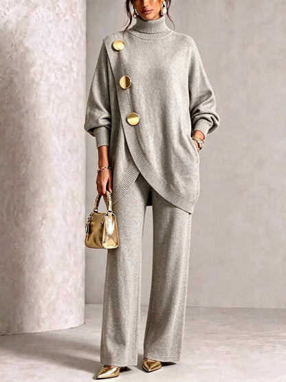 Sandra - Women's Turtleneck Sweater and Wide Leg Pants Set