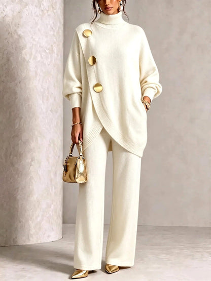 Sandra - Women's Turtleneck Sweater and Wide Leg Pants Set