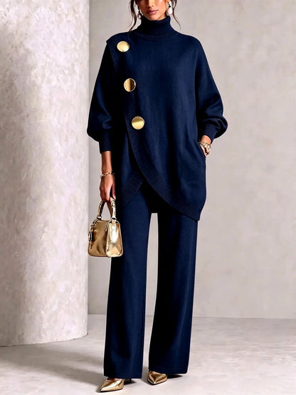 Sandra - Women's Turtleneck Sweater and Wide Leg Pants Set