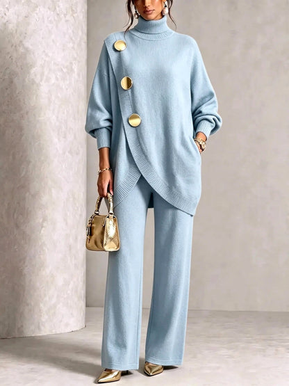 Sandra - Women's Turtleneck Sweater and Wide Leg Pants Set