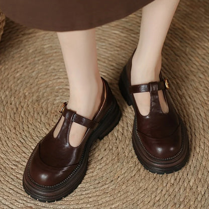 Blythe | Women's T-Bar Mary Jane Shoes Round Toe Brogue Low Heel