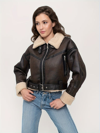 Women's Short Leather Winter Jacket