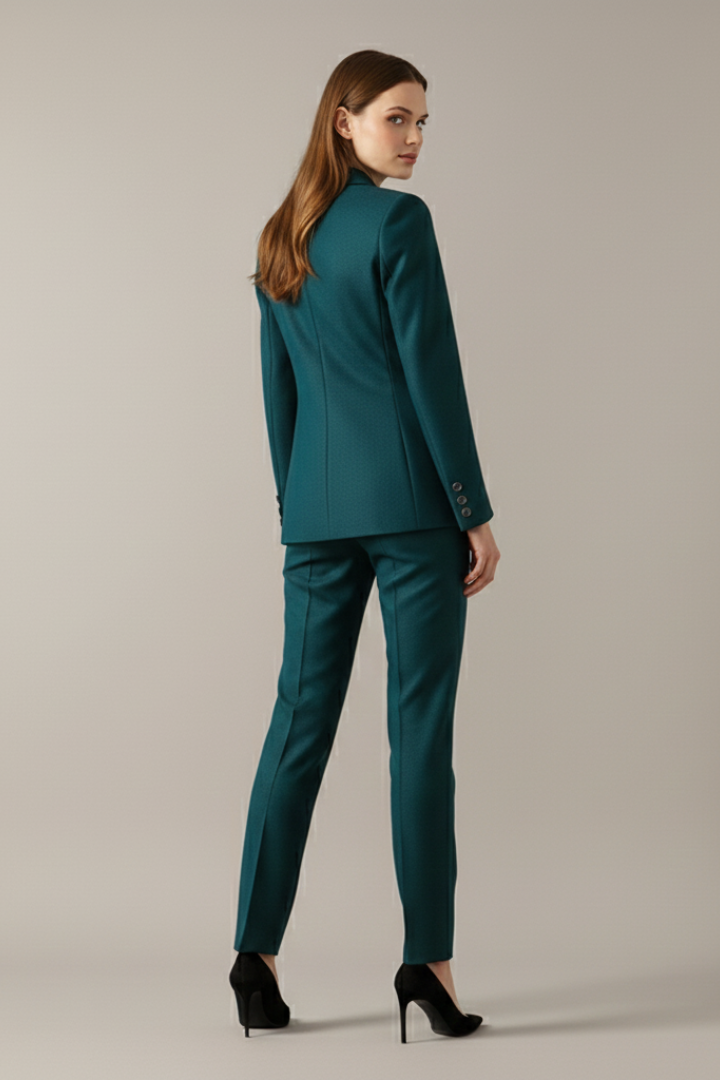 Women Blazer Set with One Button and Straight Trousers
