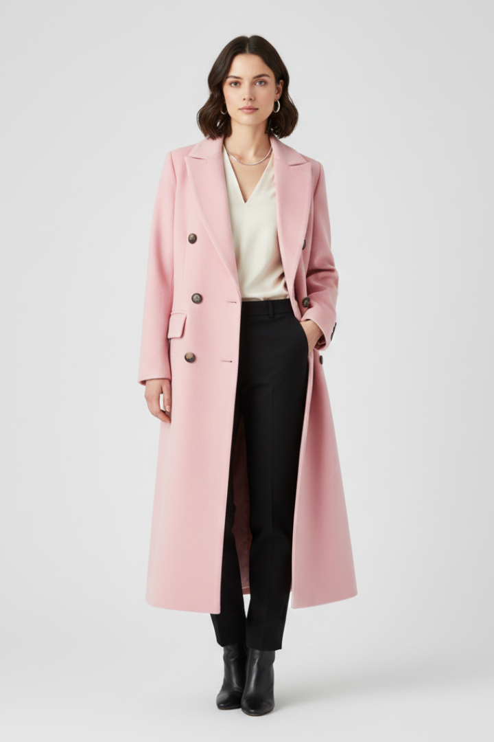 Women’s Coat with Lapel Collar and Button Fastening