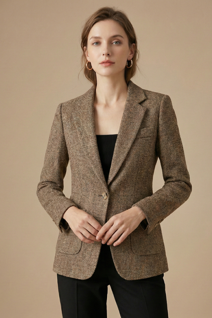 Single-Button Blazer Jacket – Notch Lapel Wool Coat