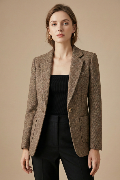 Single-Button Blazer Jacket – Notch Lapel Wool Coat