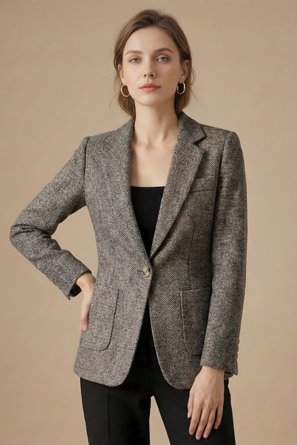 Single-Button Blazer Jacket – Notch Lapel Wool Coat