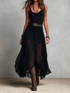 Black Sleeveless Tank Top With Tulle Skirt Maxi Dress (with belt)