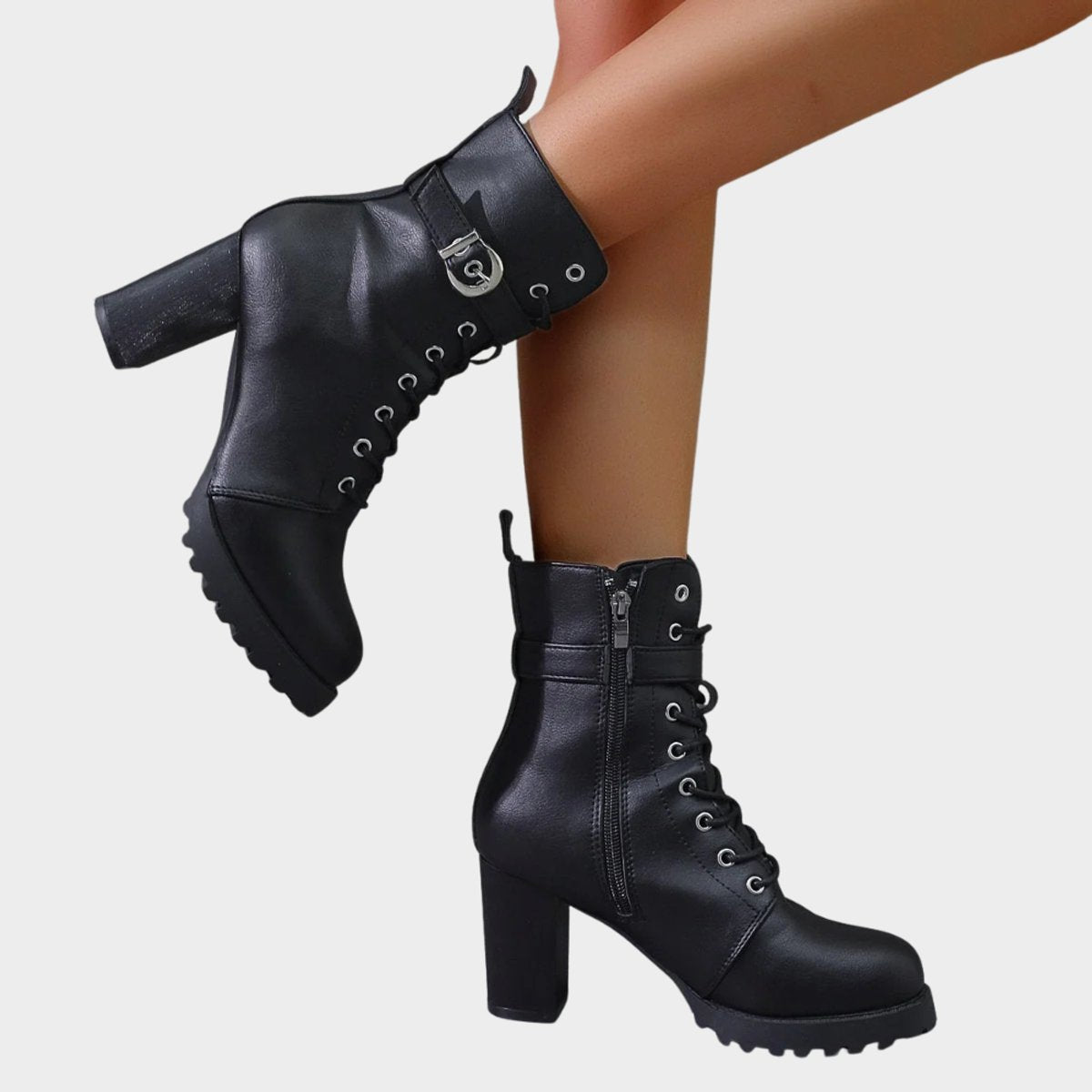 Hazel | Stylish Lace-Up Block-Heel Combat Ankle Boots for Women