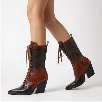 Briarwood Croc-Embossed Lace-Up Boots