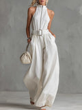 Elegant City Jumpsuit – Belted, Sleeveless, Wide-Leg Fit • S1