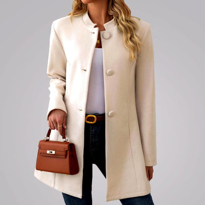 Alanna - Women's Stand-Collar Button-Front Mid-Length Coat