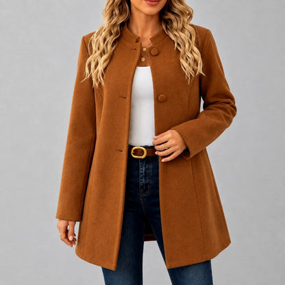 Alanna - Women's Stand-Collar Button-Front Mid-Length Coat