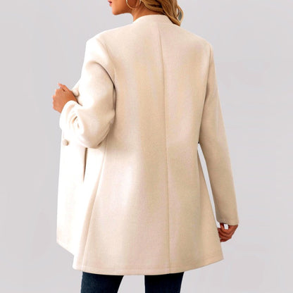 Alanna - Women's Stand-Collar Button-Front Mid-Length Coat