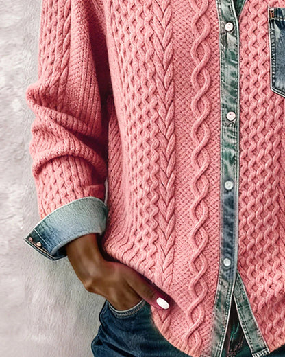 Alice | Knit Denim Shirt with Button Front and Chest Pocket