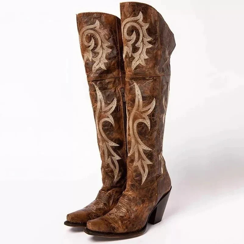Boots For Women | Brown Leather Western Pointed Toe High Heel