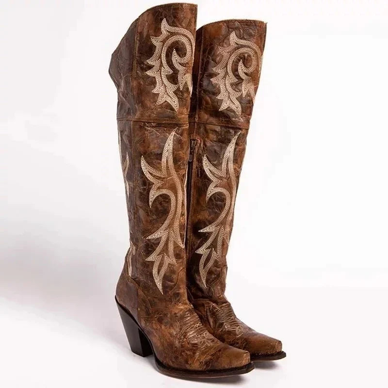 Boots For Women | Brown Leather Western Pointed Toe High Heel