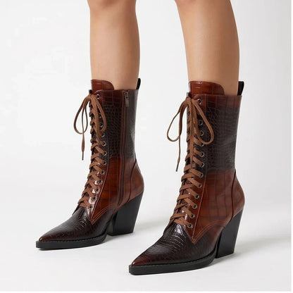 Briarwood Croc-Embossed Lace-Up Boots
