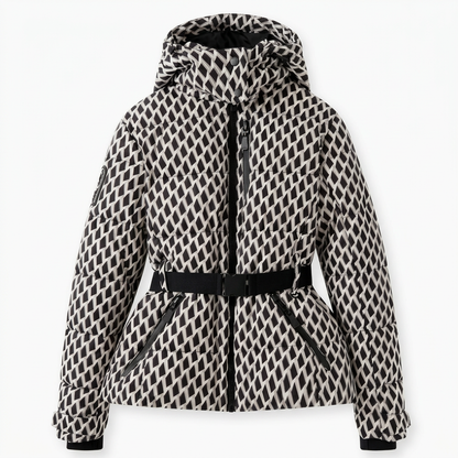 Women's Quilted Puffer Jacket with Belted Waist