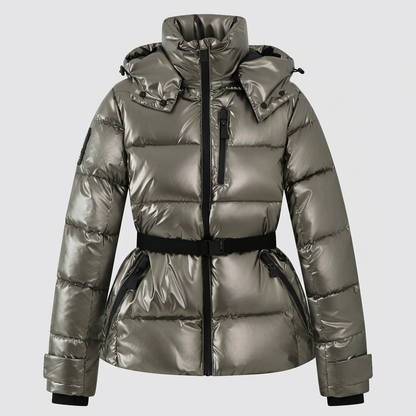 Women's Quilted Puffer Jacket with Belted Waist