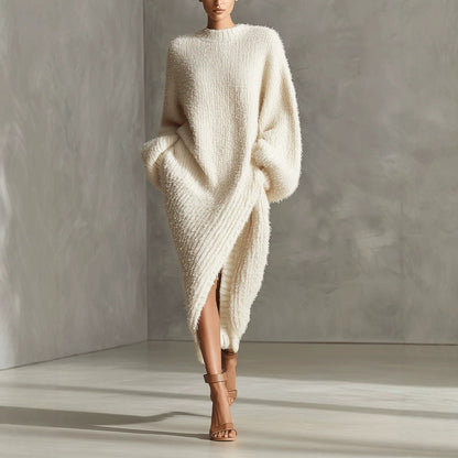 Cynthia - Women's Fuzzy Oversized Long Sleeve Sweater Dress