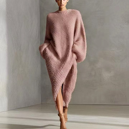 Cynthia - Women's Fuzzy Oversized Long Sleeve Sweater Dress