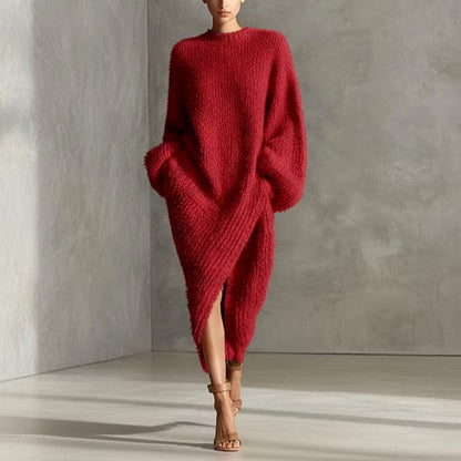 Cynthia - Women's Fuzzy Oversized Long Sleeve Sweater Dress