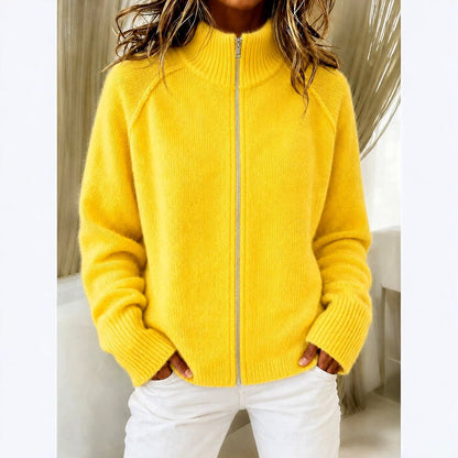 Daphne - Women's Zip-Up High Collar Knit Cardigan