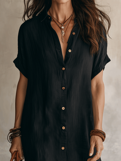 Céleste | Button-Down Linen & Cotton Midi Shirt Dress
