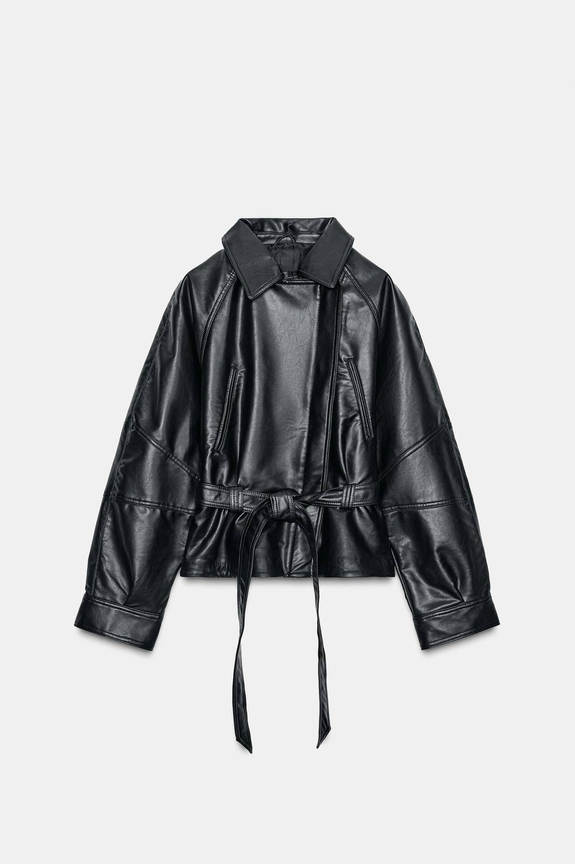 MARVENA Leather Look Peplum Jacket