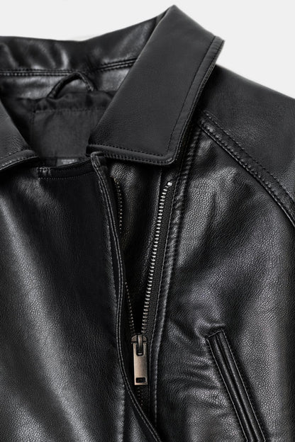 MARVENA Leather Look Peplum Jacket