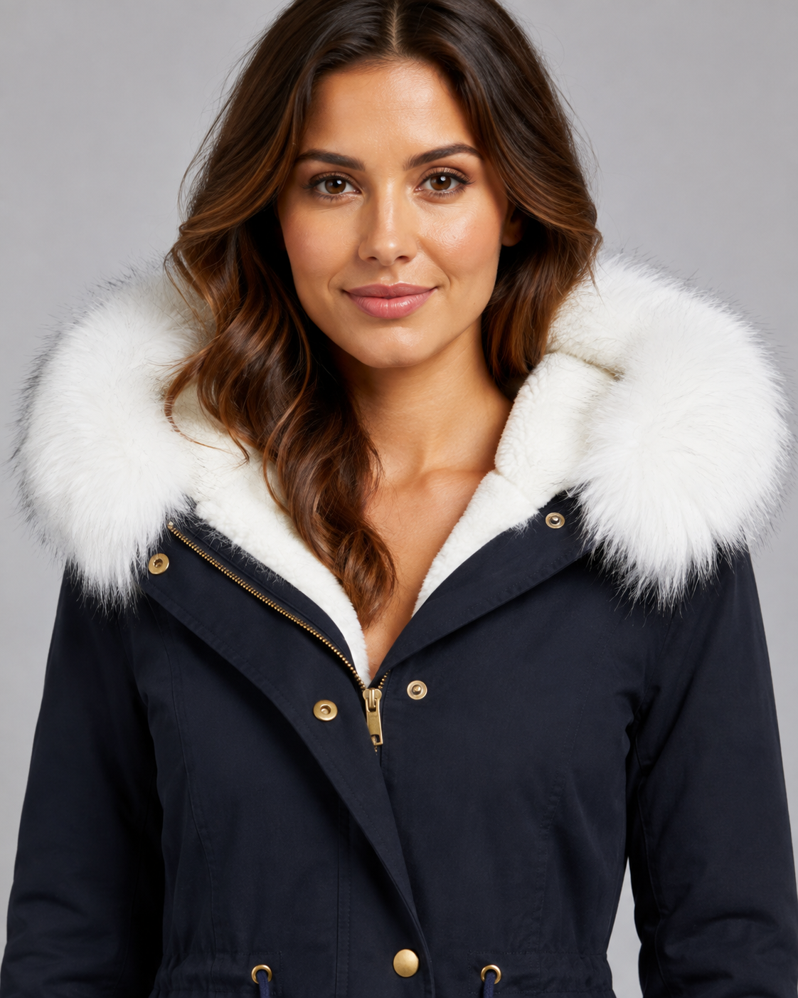 Fur Trim Hooded Long Parka Jacket with Drawstring Waist